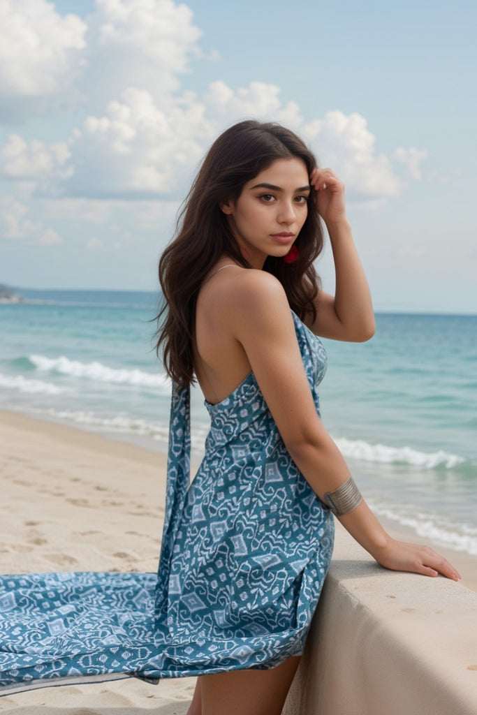 SALIDA DE PLAYA MAXI ADELE PRINT BLUE IKAT