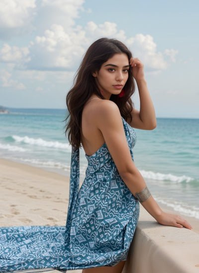 SALIDA DE PLAYA MAXI ADELE PRINT BLUE IKAT