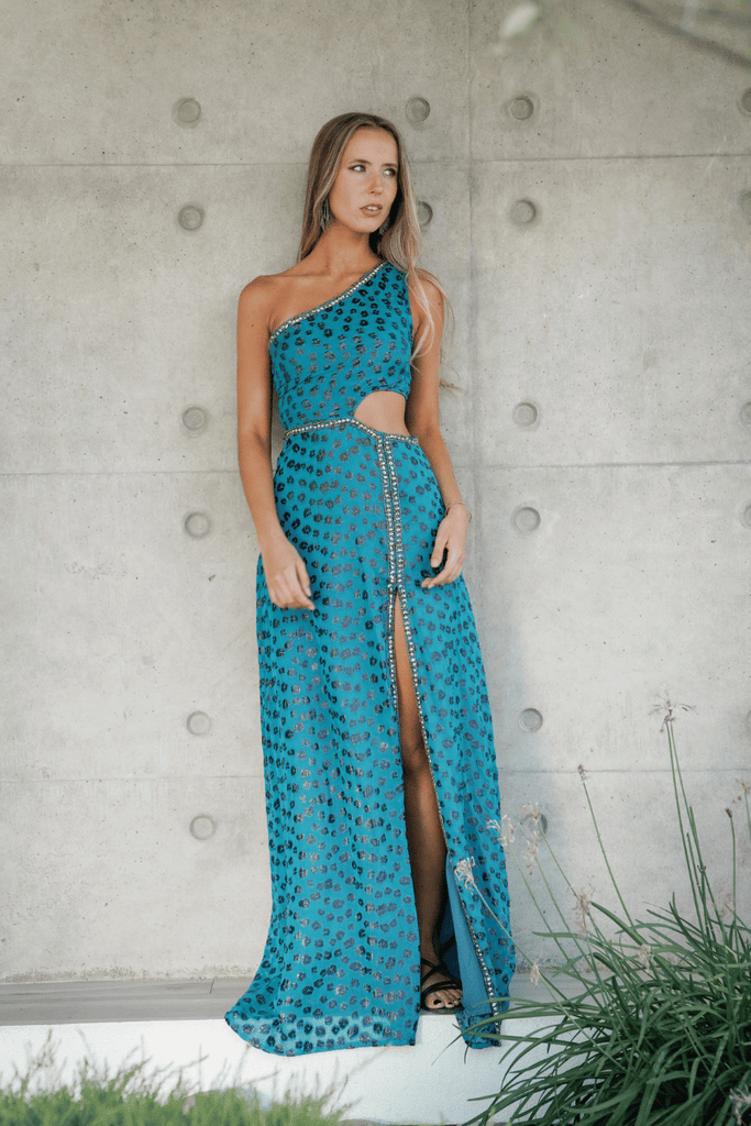 *PREVENTA* VESTIDO MAXI WINTER MARNIE CHEETAH TEAL