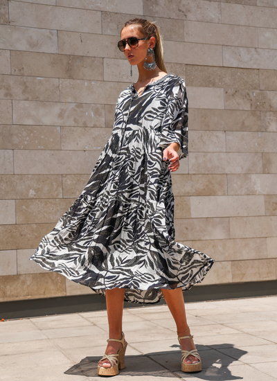 VESTIDO MAXI SUMA PRINTED BLACK LEAVES