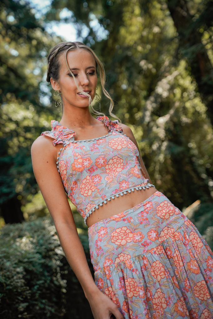 FALDA MAXI KAVYA ORANGE FLORAL