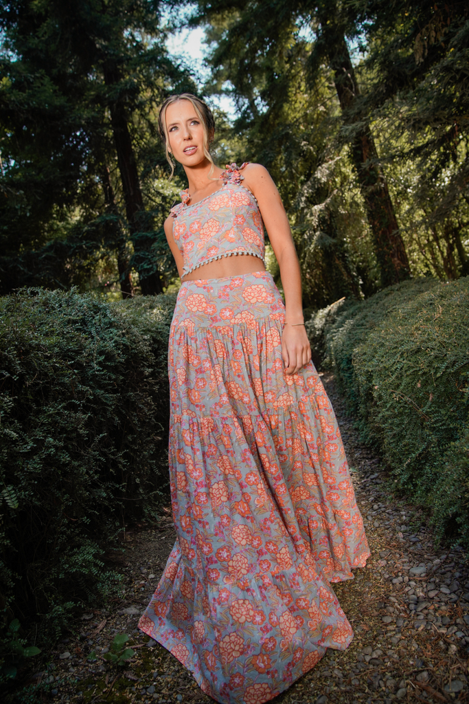 FALDA MAXI KAVYA ORANGE FLORAL