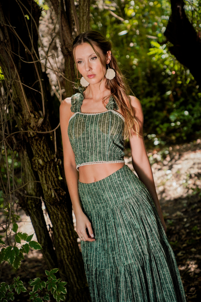 FALDA MAXI KAVYA GREEN STRIPE