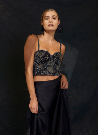 BUSTIER CUP EMBROIDERY BLACK