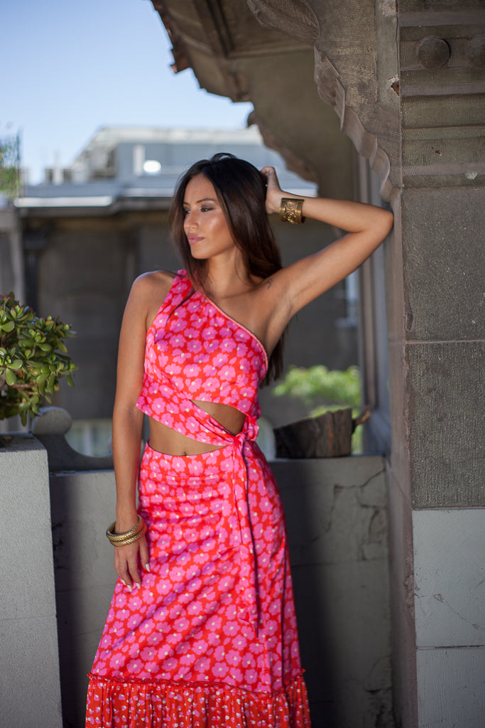 FALDA MAXI QUANTUM CHEETAH SPRING CORAL