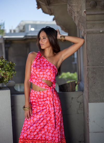 FALDA MAXI QUANTUM CHEETAH SPRING CORAL