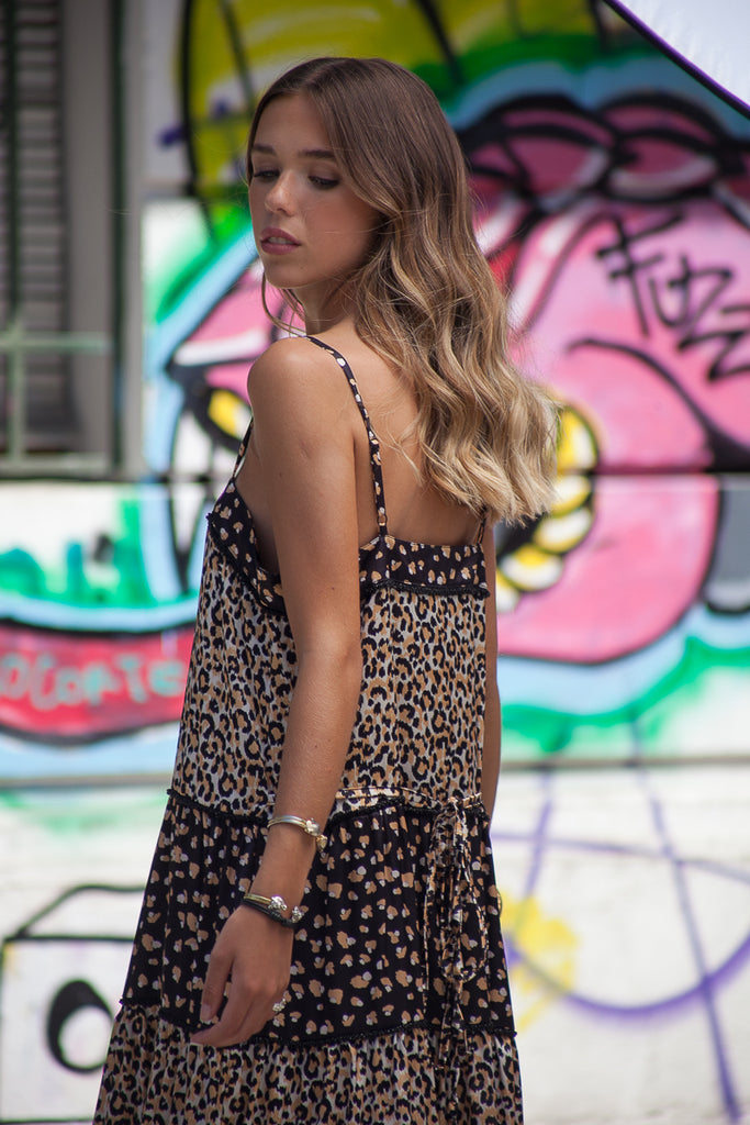 VESTIDO FLORENCE MIDI ANIMAL PRINT CAFÉ