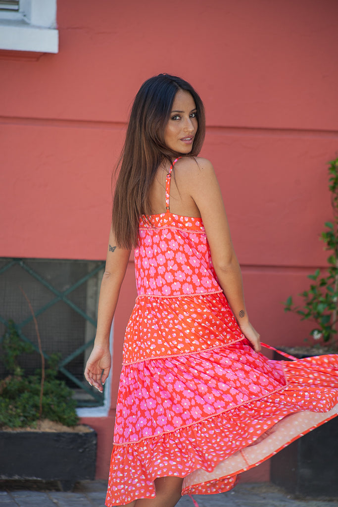 VESTIDO FLORENCE MIDI CHEETAH SPRING CORAL