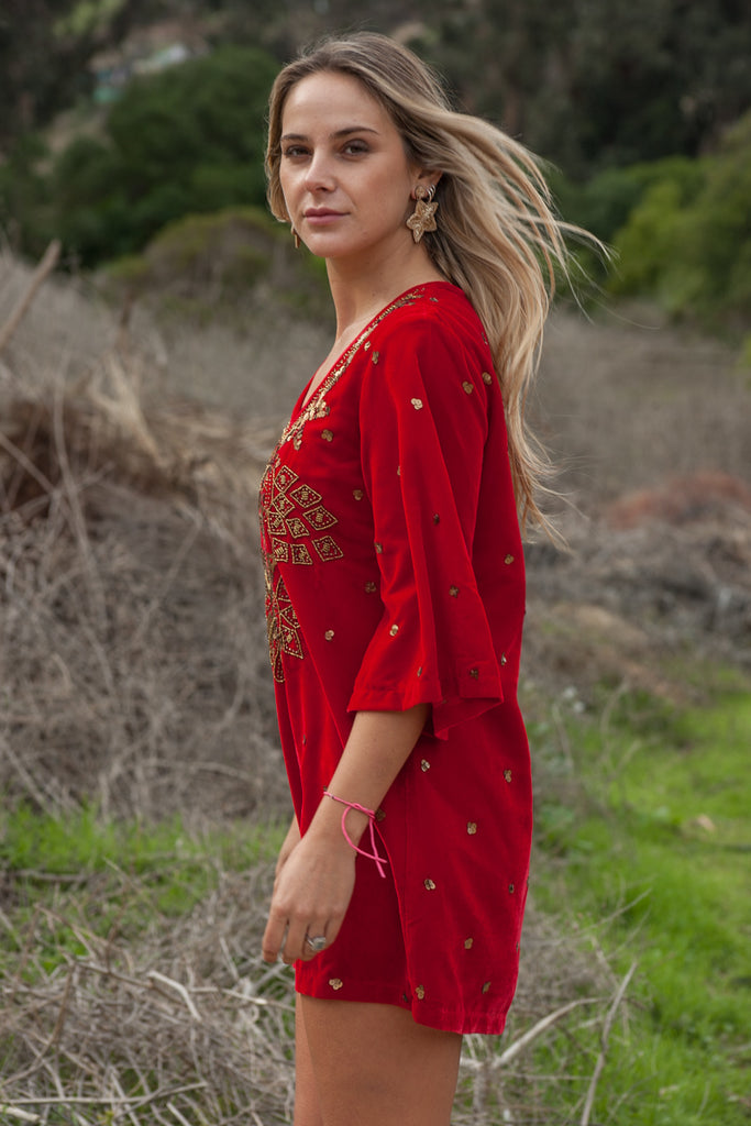 VESTIDO SITARA VELVET MINI ROJO