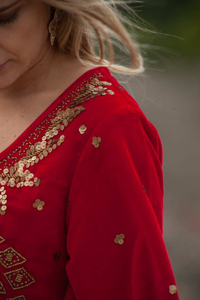 VESTIDO SITARA VELVET MINI ROJO