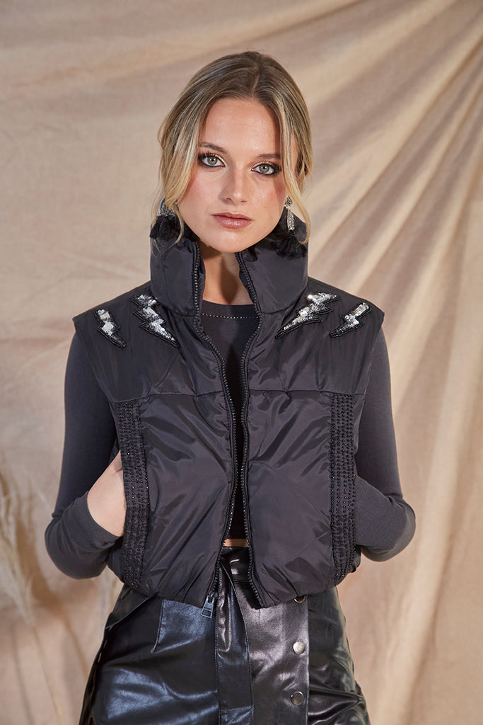 PARKA VEST BERSHKA QUILTED NEGRO