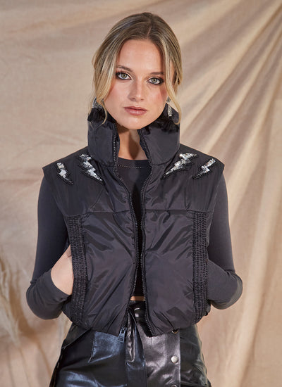 PARKA VEST BERSHKA QUILTED NEGRO