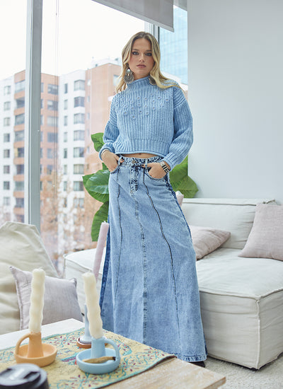 FALDA LARGA STRIPE DENIM